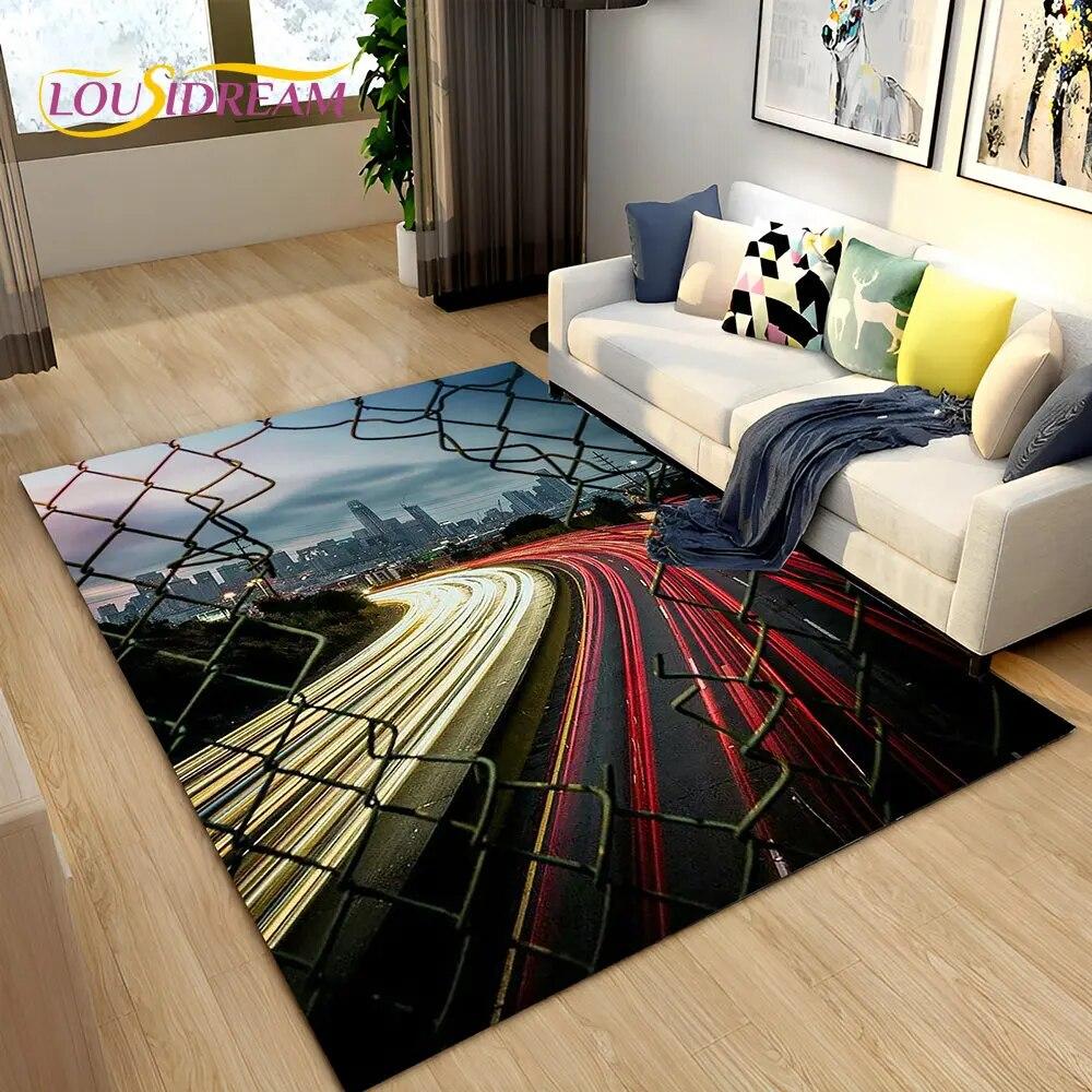 3D неоновый коврик для скоростной трассы, большой ковер для дома, гостиной, спальни, дивана, коврик для двери, детский нескользящий напольный коврик