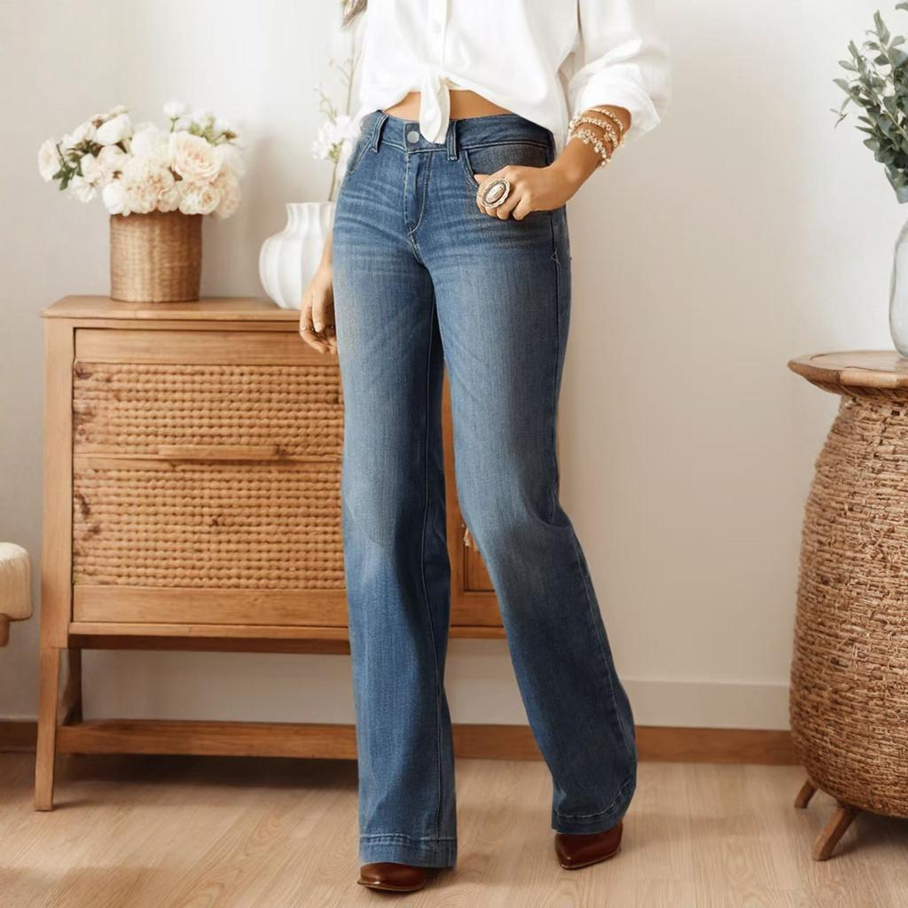 Women Baggy Mid Waist Jeans Wide Leg Loose Denim Pants Straight Leg Cropped Barrel Jeans