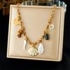 316L Stainless Steel Novelty Design Maple Leaf Pearl Flower Shell Pendant Necklace Women Advanced Texture Neck Chain