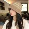 Fleece Thermal Hat Autumn and Winter Hat Women's Retro Bucket Hat Jacquard Knitted Wool Hat