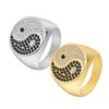 HIP Hop Bling Iced Out Gold Color Solid Stainless Steel Yin Yang Tai Ji Taichi Round Finger Rings for Men Rapper Jewelry