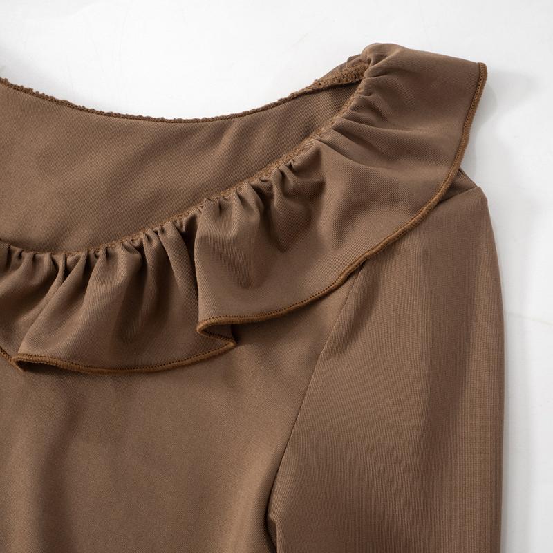 European and American Women's Pure Color Lace Sweet Trumpet Long Sleeved Slim Fit Dress