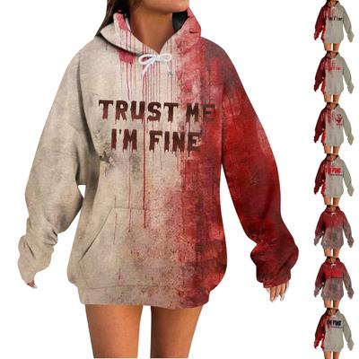 Женский повседневный модный худи с длинным рукавом и принтом на Хэллоуин