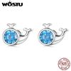 Dazzling Ocean 925 Sterling Silver Mini Whale Ear Studs Blue Zircons Stud Earrings for Women Girls Party Fine Jewelry