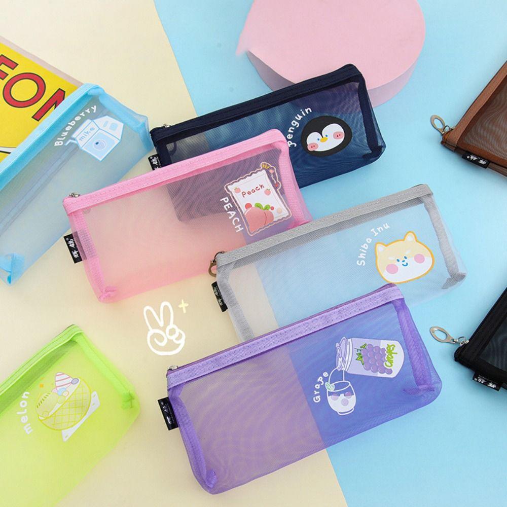 Мультяшный сетчатый пенал креативная сумка для хранения канцелярских принадлежностей простая косметичка для хранения студент