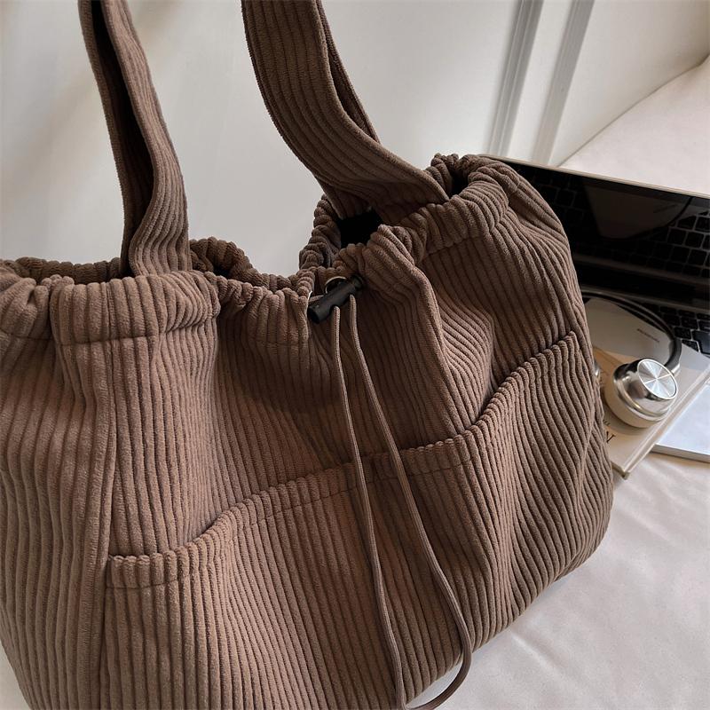 Corduroy Bag Women's Large Capacity Shoulder Shopping Bag Commuter Tote Bag