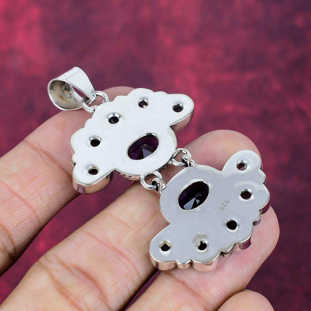 Аметистовый кулон, Ювелирный кулон из стерлингового серебра 925 пробы с драгоценным камнем, Ювелирные изделия ручной работы, Для подарка на годовщину