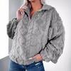 Winter Women Sweatshirt Zippered Turn-down Collar Rhombus Texture Plush Thick Long Sleeves Solid