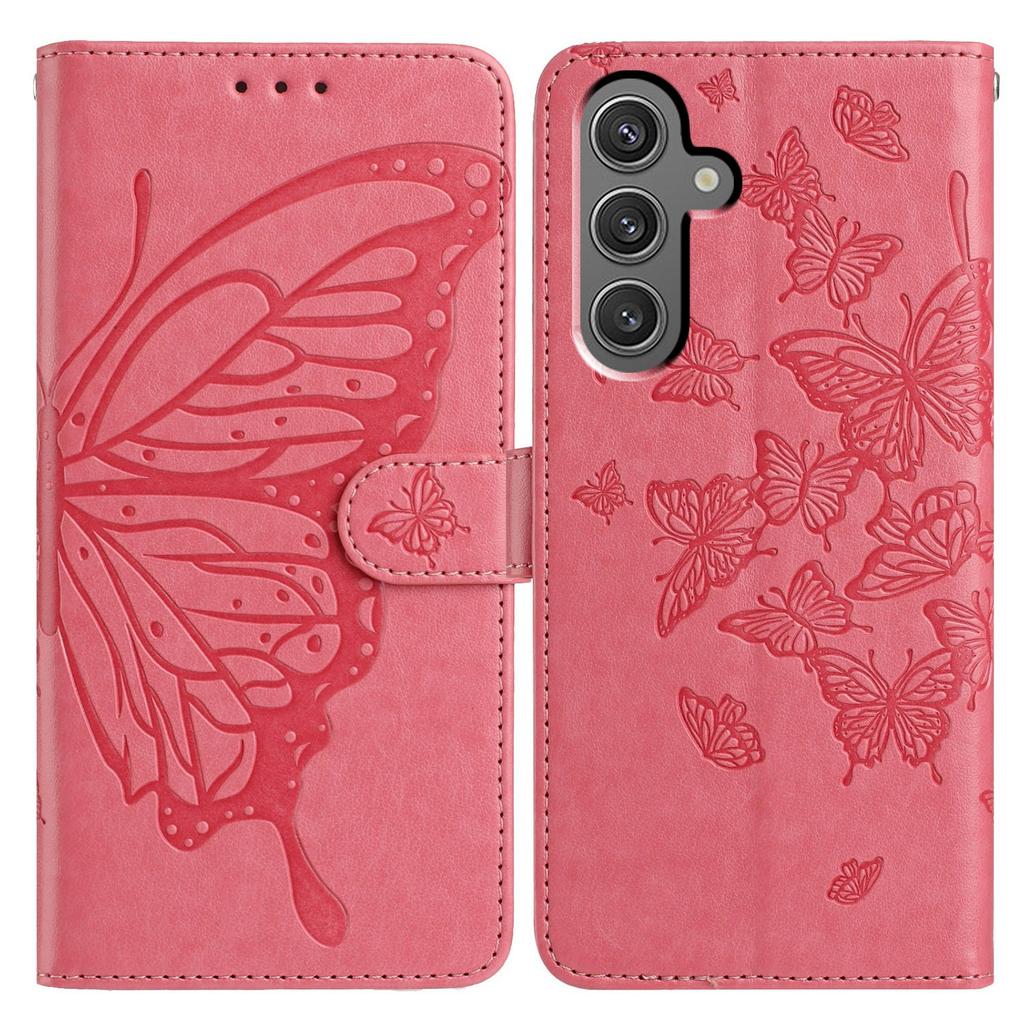 For Samsung Galaxy S24+ Case Butterfly Imprinted Wallet Stand PU Leather Flip Phone Cover with Strap