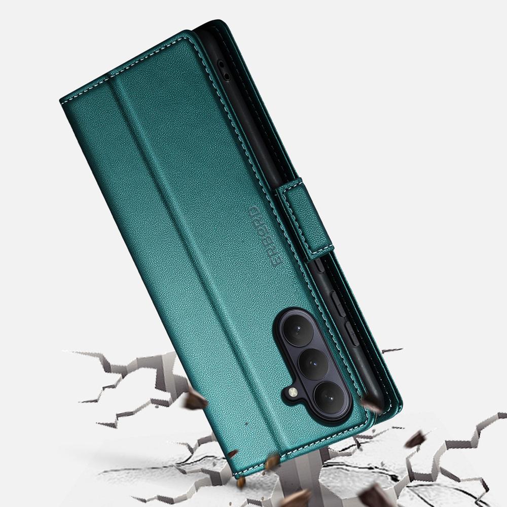 Samsung Galaxy A37 5G Case, ERBORD Glossy Litchi, Wallet with Flip, Green