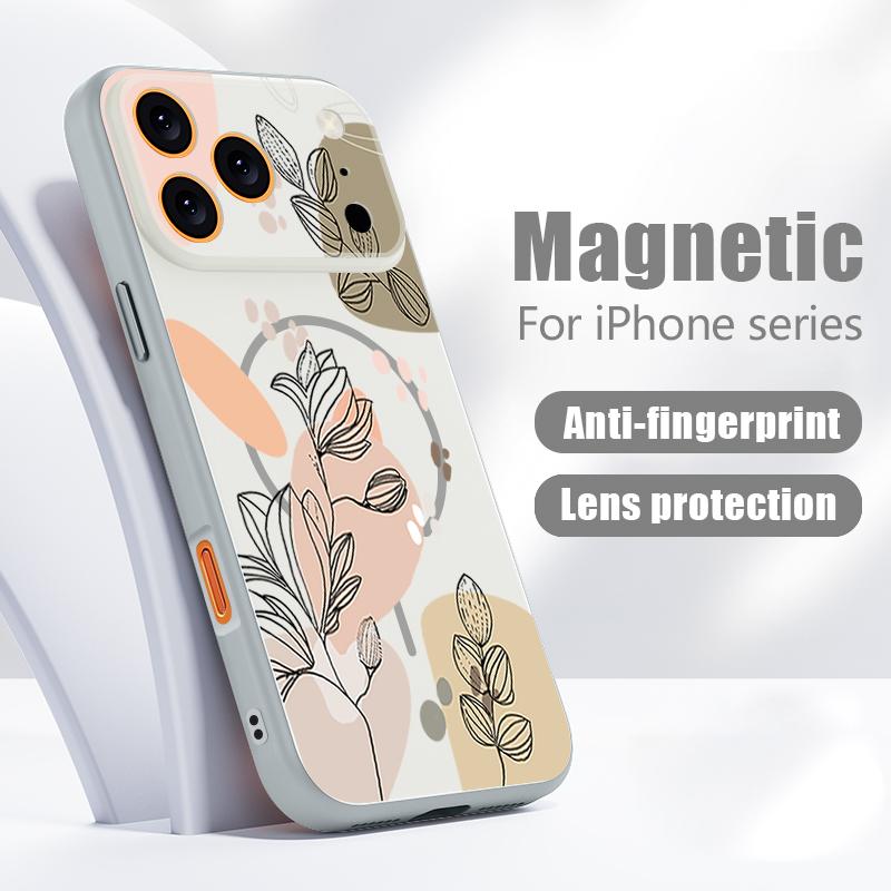 Чехол с узором из цветов белой магнолии Для iPhone 17 Pro Max Магнитный Для Magsafe Тонкая матовая накладка Для iPhone 16 15 14 13 Pro Max