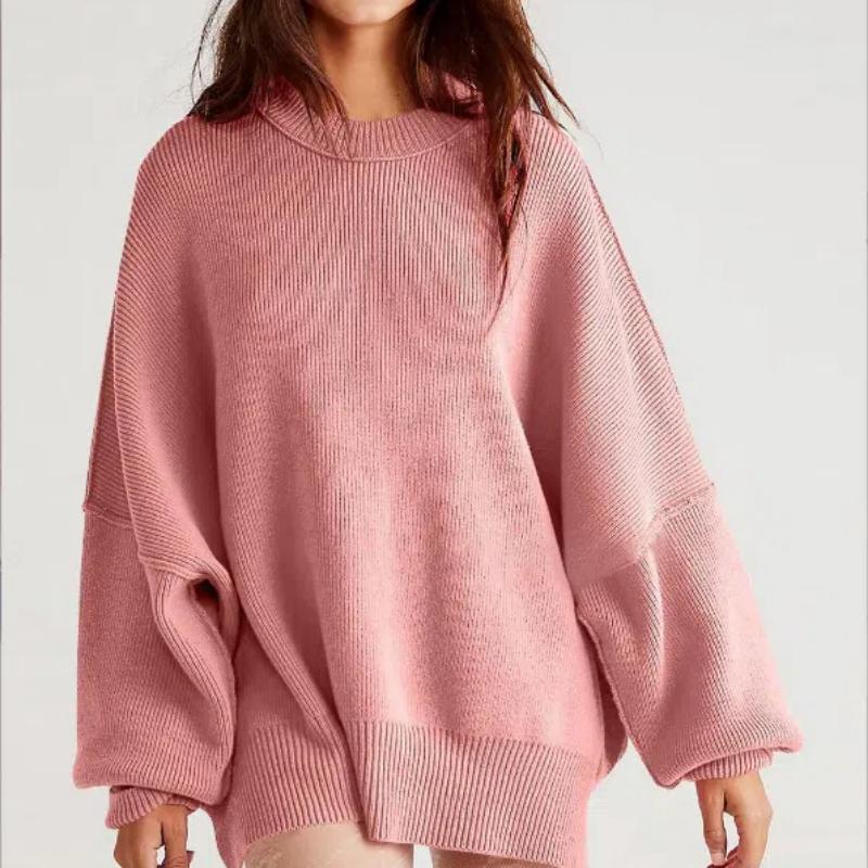 Женские свитера оверсайз «летучая мышь» 2025 Осенние наряды Модные вязаные топы-пуловеры с круглым вырезом и боковыми разрезами