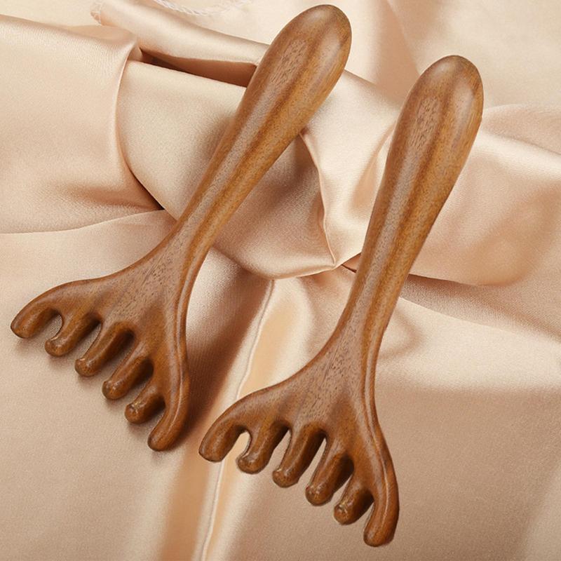 Wooden Head Scalp Massager Gua Sha Six Claw Head Scraping Stick Scraping Claw Massager For Body Neck Leg Massage
