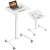 Height Adjustable Standing Desk Mobile Desk With Tiltable Desktop Safety Stopper Wheels White