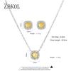 ZAKOL Fashion Yellow White Cubic Zirconia Square Stud Earrings Necklace Set for Women Shinny Round Crystal Wedding Jewelry SP314