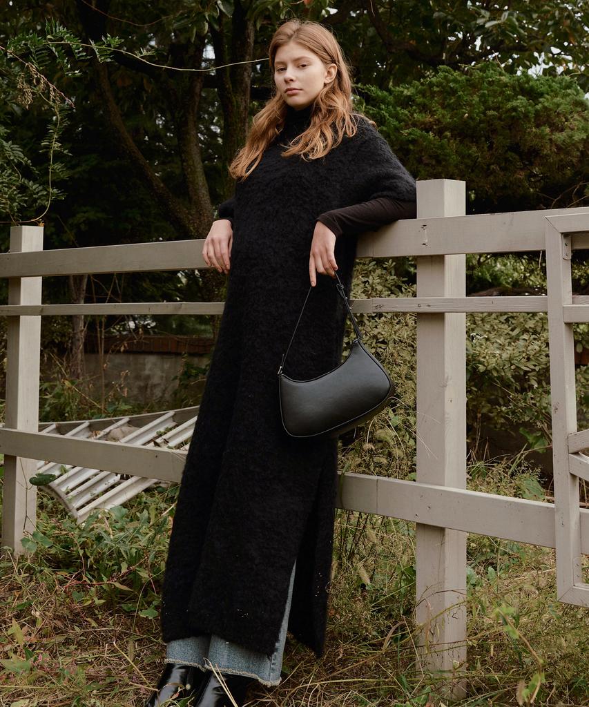 Adowl Fluffy Slit Long Dress - Black