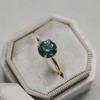 Teal Blue Sapphire Ring: Yellow Gold Plated Minimalist 925 Sterling Silver Band: Art Deco Solitaire Bridal Wedding Jewelry Gift