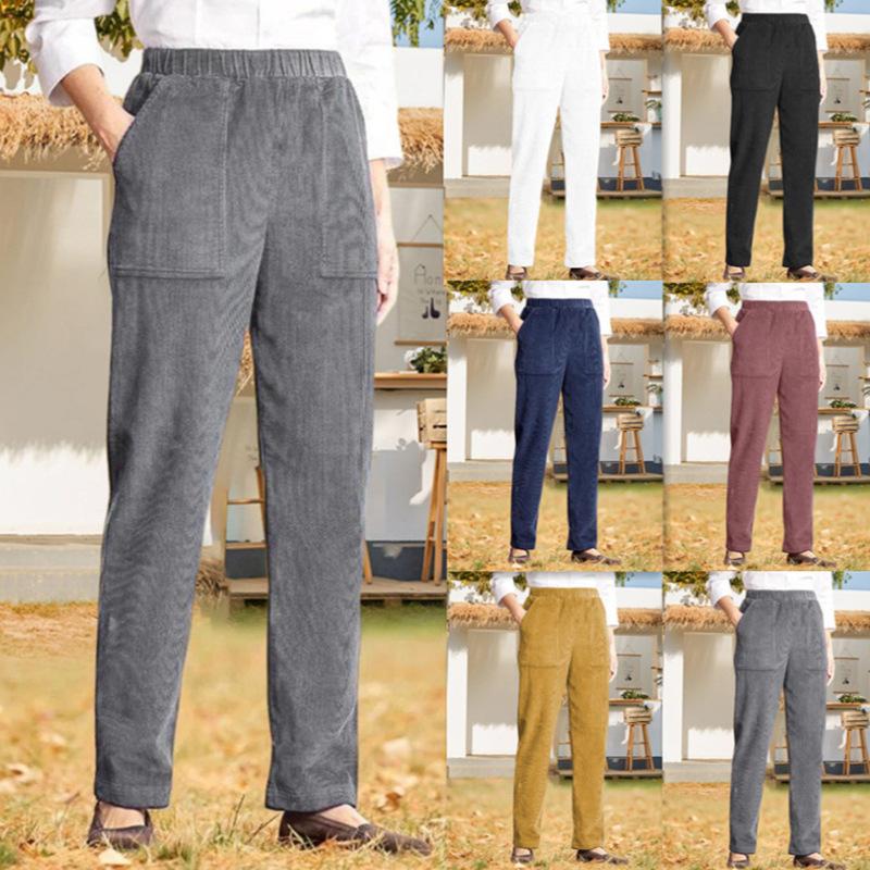 2024 Новые женские однотонные вельветовые прямые повседневные брюки с эластичной резинкой на талии