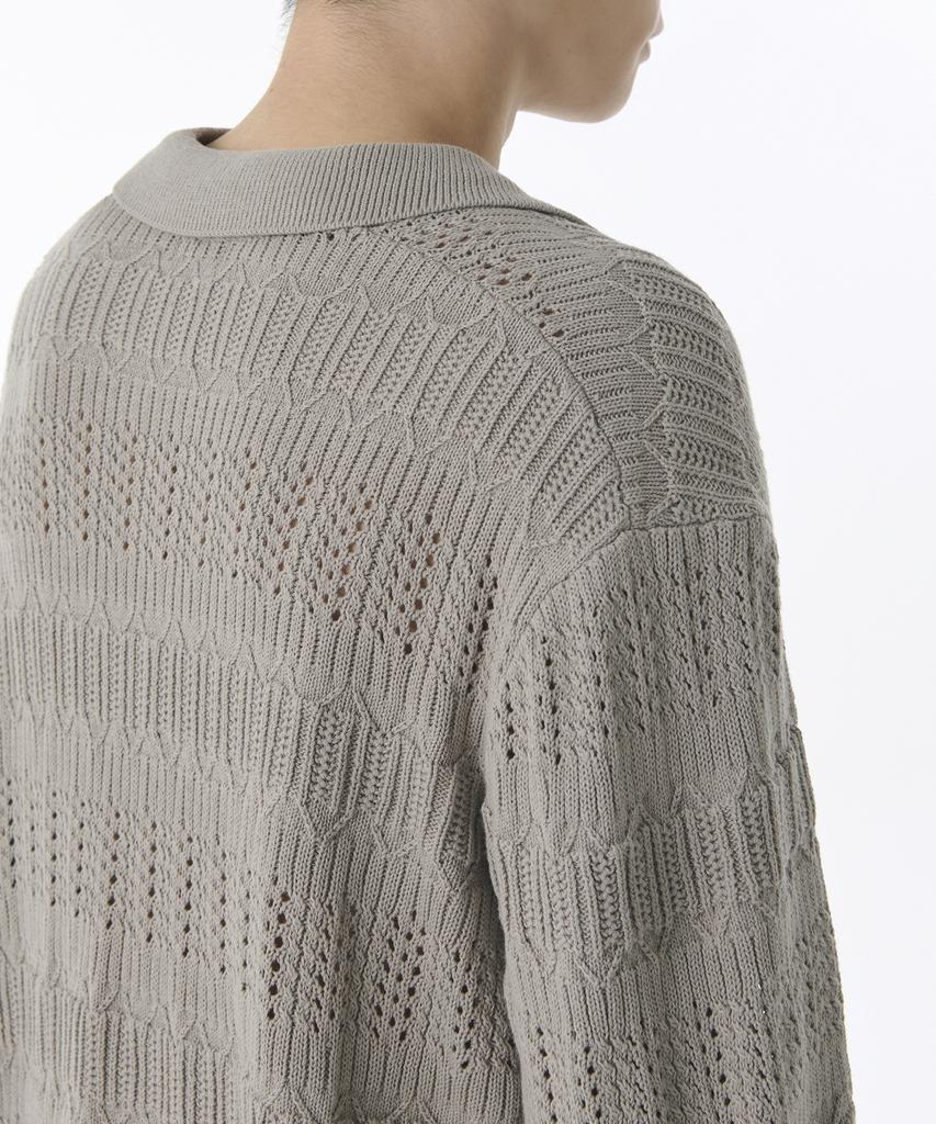 MUSINSA STANDARD Multi-Crochet Slit Neck Knitted Polo Shirt [Light Warm Grey]