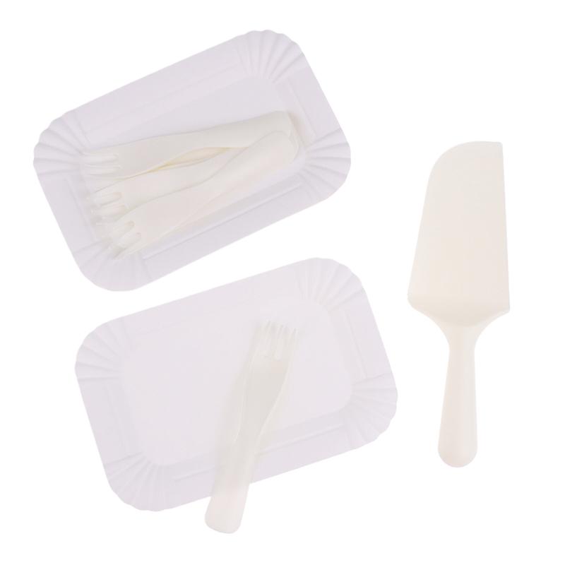 Набор ножей и вилок для торта на 5/10 человек, Белый, Пластиковый одноразовый набор тарелок для ужина, Посуда для выпечки и сервировки торта