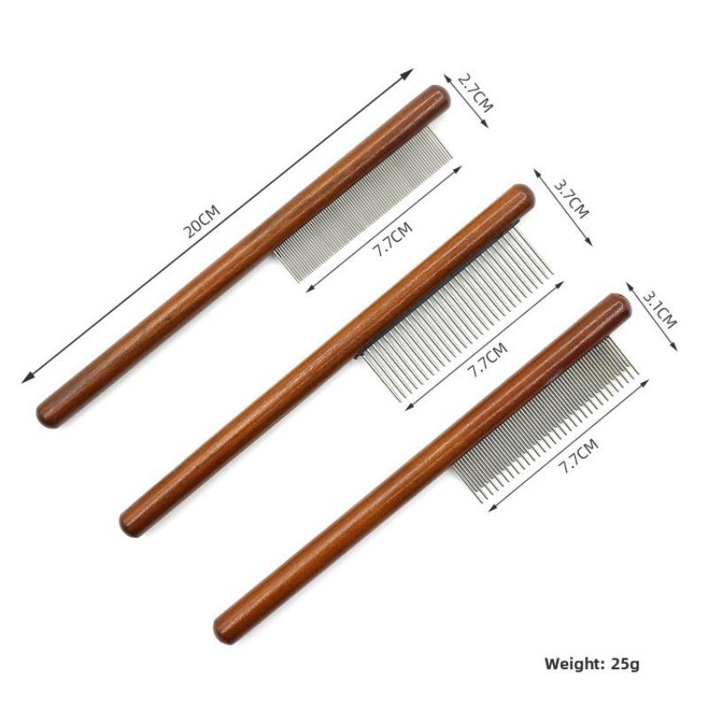 Pet Row Comb, Solid Wood Handle, Single Row Flea Comb, Dog and Cat Grooming Comb, Cat Lice Removal Long Needle Comb