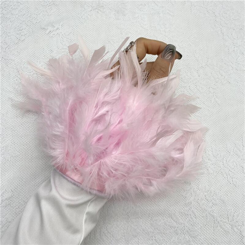 1 шт., манжеты из страусиного пера из натурального меха, манжеты из страусиных перьев, браслет с застежкой, манжеты из перьев, рукав на запястье