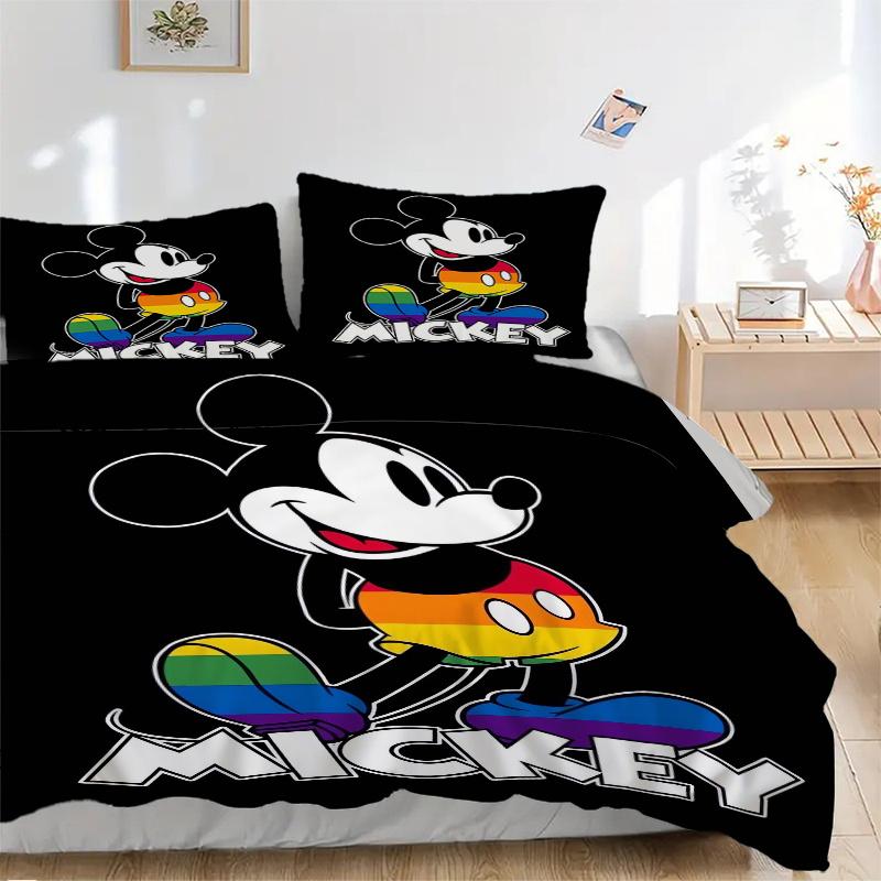 3pcs Colorful Mickey Design Printed Quilt Set, Includes 1 Quilt Cover and 2 Pillowcases, Machine Washable, Suitable for All Seasons.F013