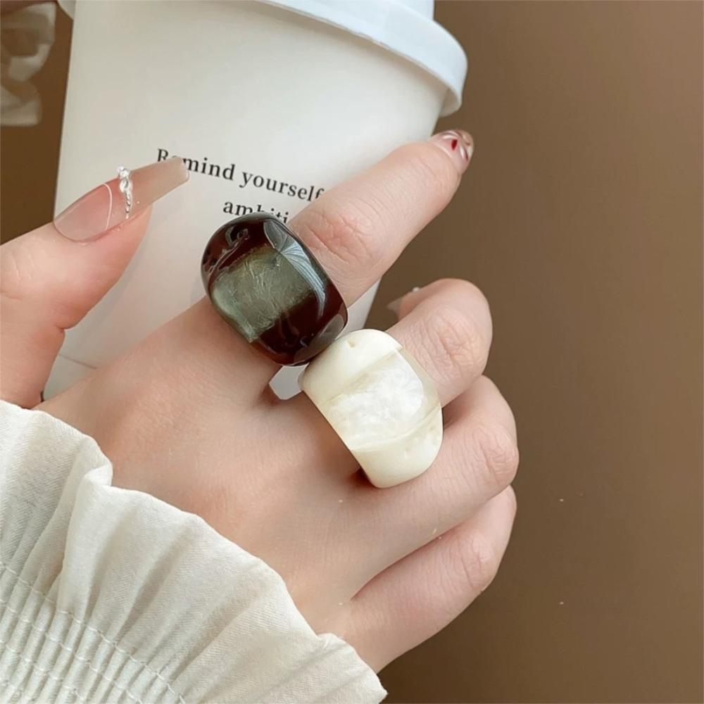 Charm Transparent Resin Ring Oval Wide Irregular Ring Retro Acrylic Geometric Ring Girls