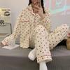 Fashion Long Sleeve Love Printing Sleepwear Spring Autumn Rest Pajamas for Women High Grade Elegant Comfortable Lapel Loungewear