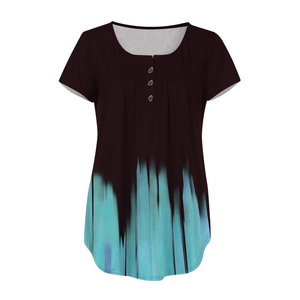 Женская туника с коротким рукавом, свободные топы, повседневные топы больших размеров, плиссированная туника на пуговицах, повседневные летние топы с цветочным принтом для женщин