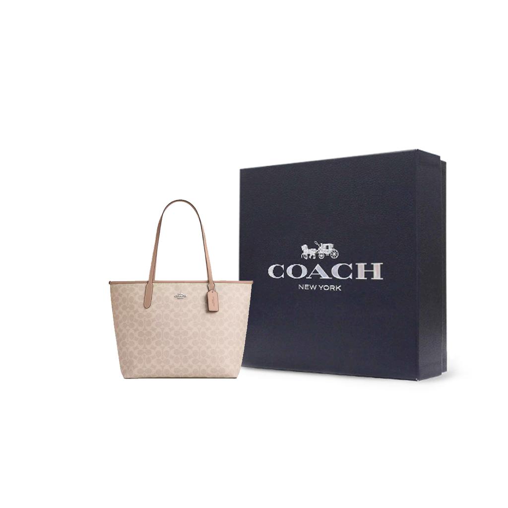 New COACH City Coated Canvas Tote Bag, Shopping Bag, Handbag Large Women's Taupe CV976-SVPWH