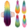 Ponytails Hair Extension Long Yaki Straight Hair Ponytail Rainbow Color Hairpiece Claw Clip On Hair Tail