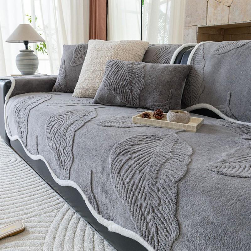 Thick Fleece Sofa Cushion Leaf Jacquard Non-Slip Couch Cover Home Decor