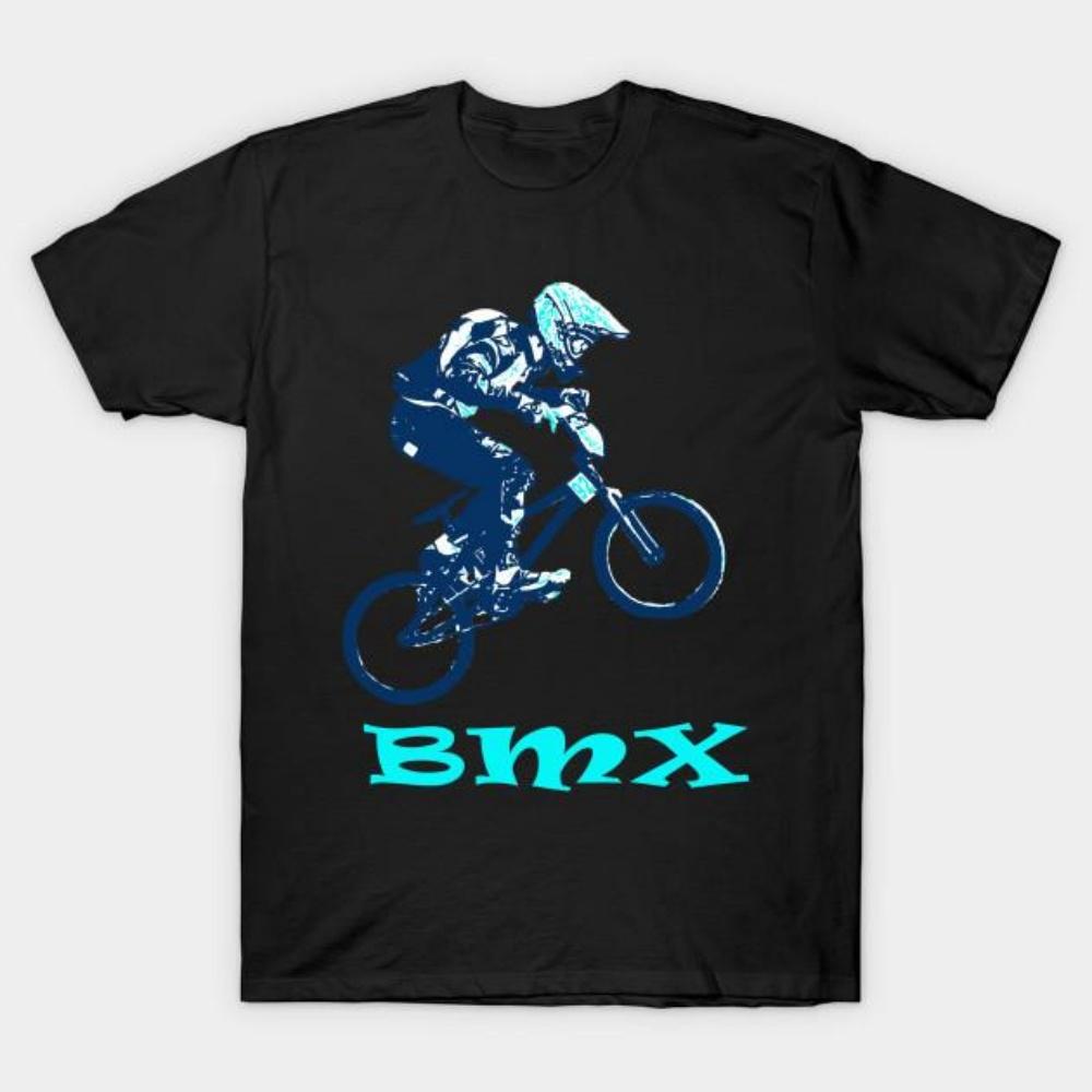 Мужская черная футболка с принтом Bmx Печать на термотрансферной бумаге без вырезки Хлопковая футболка