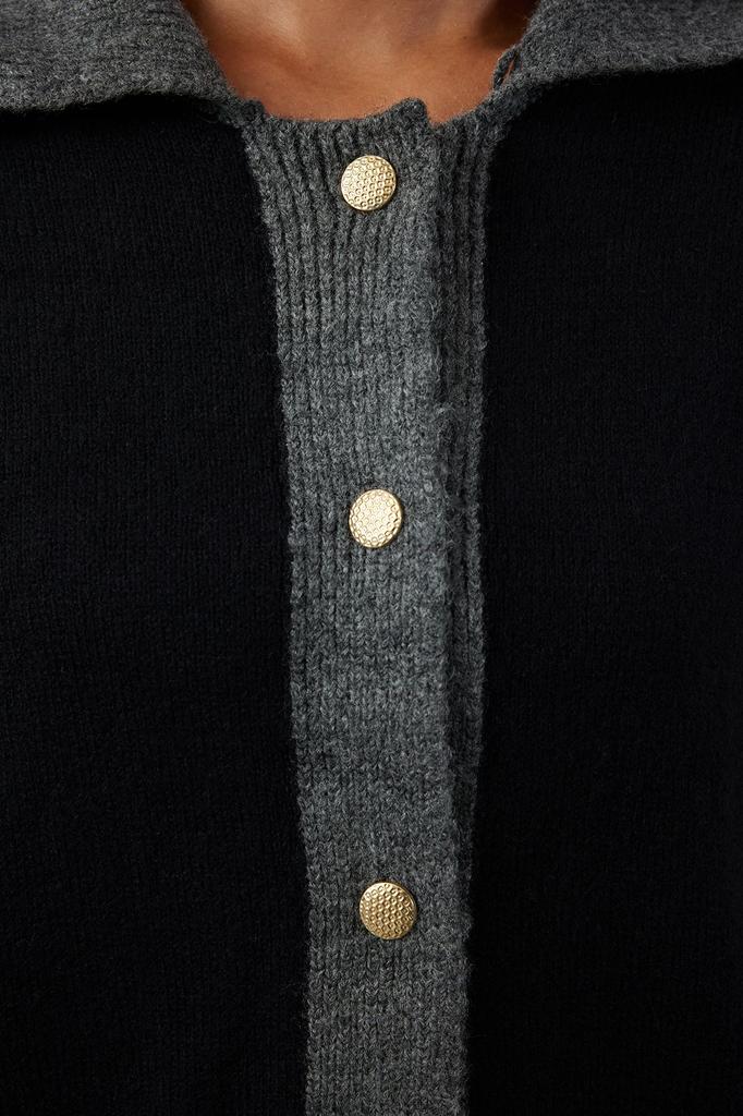 Women's Elegance Style Cardigan Anthracite Soft Textured Color Block Knitwear Cardigan