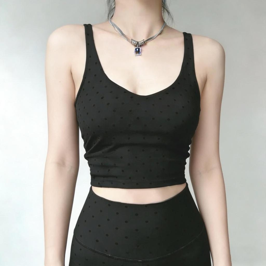 Женский топ для йоги в горошек с флоковым покрытием и встроенными чашечками бюстгальтера - Можно носить отдельно или как базовый слой, Стройнящий крой, Красивый дизайн спины