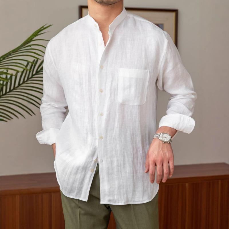 Men S Pure Linen Long Sleeve Flower Pattern Casual Shirt