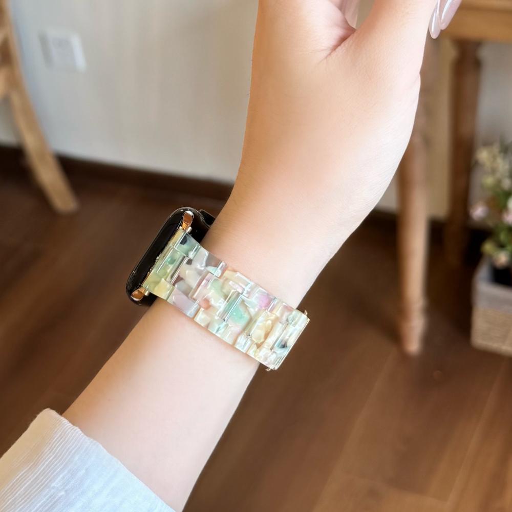 Marble Shell Pattern Resin Watch Band Butterfly Buckle Strap Compatible with Apple Watch Series 1–11 / SE / Ultra Fits 38–49mm