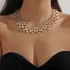 Chain Multilayer Jewelry Set Adjustable Exaggerated  Necklace Cute Metal Plaid Bracelet  Women