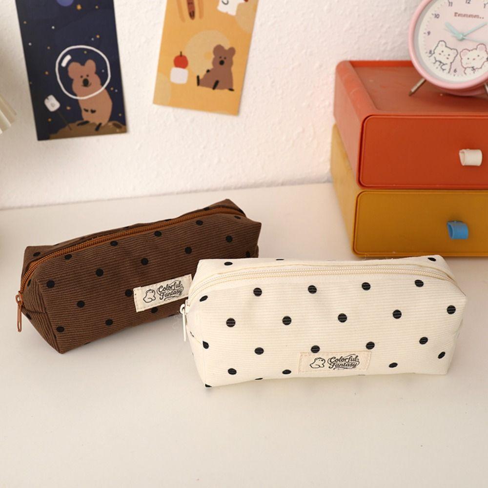Polka Dot Design Pen Bag Large Capacity Pen Pouch Portable Stationery Bag School Office