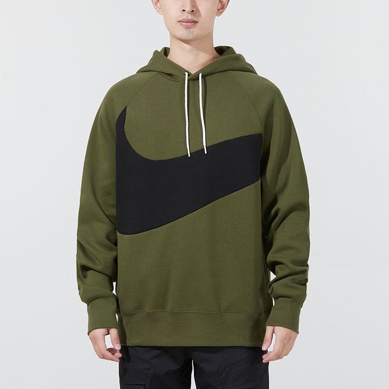 Nike Спортивная одежда Swoosh Tech Флисовая толстовка с большим логотипом Мужские топы Военно-зеленый DD8223-326