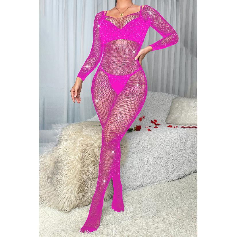 Горячее Сексуальное Белье со Стразами с Открытой Промежностью Несъемное Цельное Соблазнительное Сексуальное Сетчатое Платье со Стразами