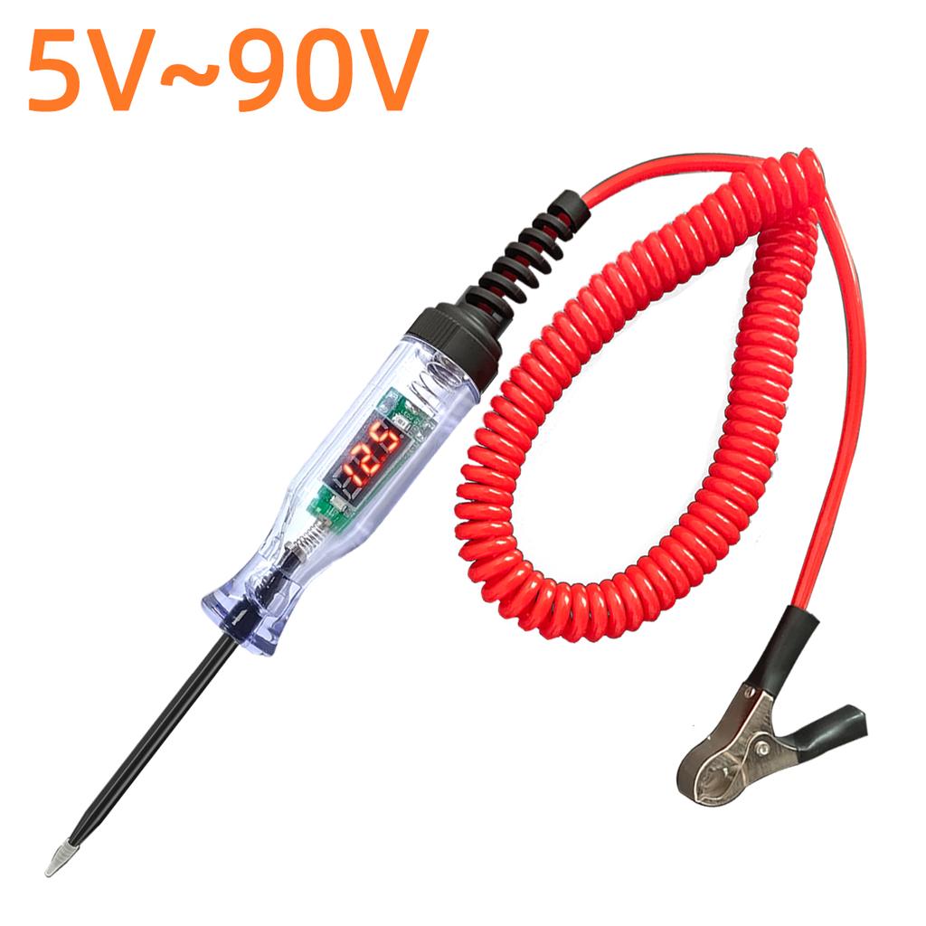 5В-90В Автомобильный цифровой тестер напряжения Цепи Тест напряжения Ручка с длинным щупом Обнаружение цепи Инструмент для диагностики и обслуживания