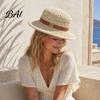 Foldable Travel Hat for Vacation Women Wide Brim Straw Sun Hat, with Retro Leather Belt, Stylish Beach Outings UV Protection Breathable Summer