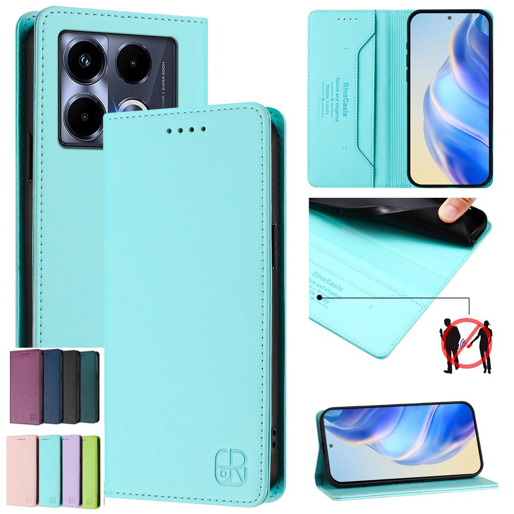 Премиальный чехол-бумажник из ПУ-кожи для Infinix Smart 4 и других моделей с RFID-блокировкой и отделениями для нескольких карт
