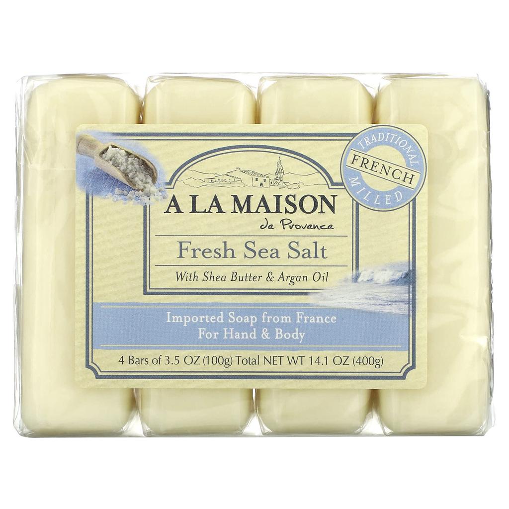 A La Maison de Provence Hand and Body Bar Soap, Fresh Sea Salt, Pack of 4, 3.5 Oz Each