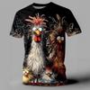 Summer New Men's 3D Printed Rooster Round Neck Casual T-shirt