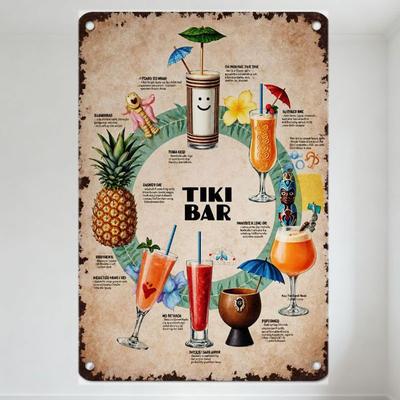 Винтажная металлическая жестяная вывеска Tiki Bar с тропическими напитками и масками Тики, Рустик Ретро Полинезийский пляжный декор для Кафе Бара Мужской Комнаты Дома