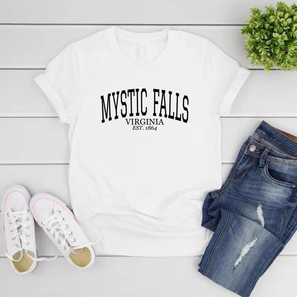 Mystic Falls Virginia Est1864 Shirt Gift for Vampire Fan Womens Short Sleeve Tshirts Salvatore Brothers Shirt Streetwear Tops