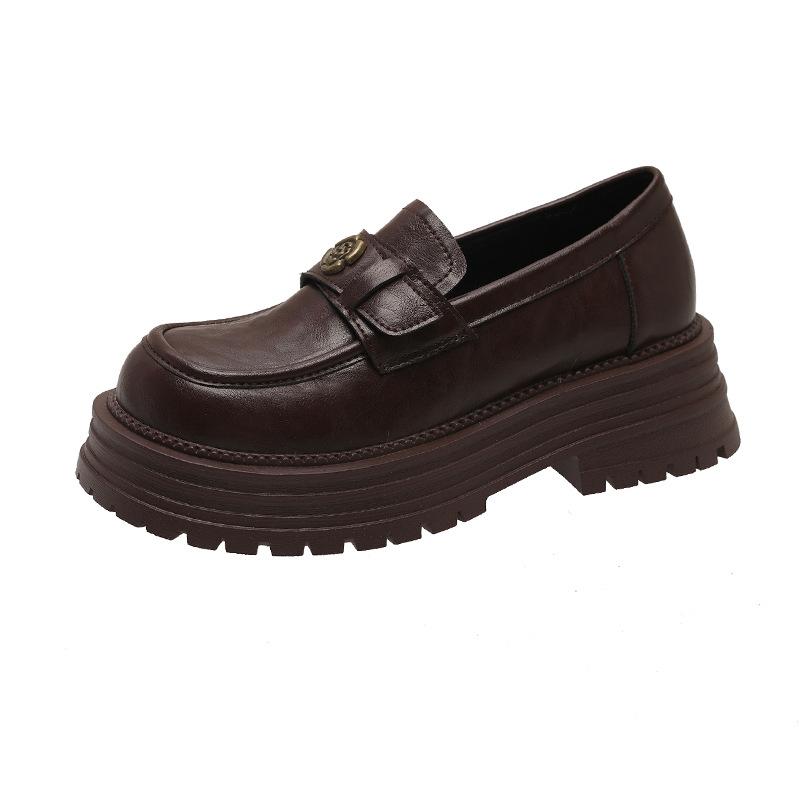 Женские лоферы на платформе 2025 новая весна ретро круглый носок толстый каблук одинарная обувь британский стиль обувь из маленькой кожи на одной педали